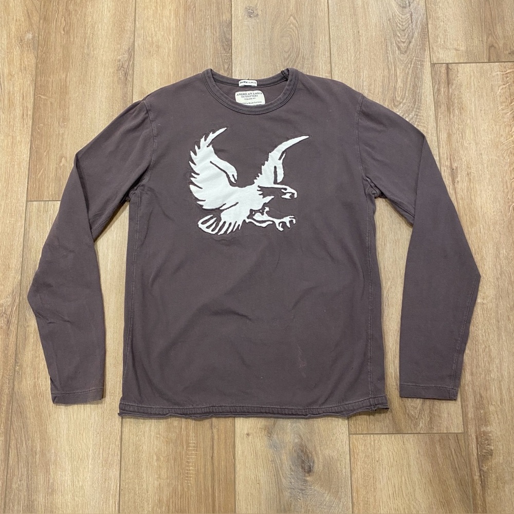 Y2K! 🌟AMERICAN EAGLE🌟MENS EMBROIDERED LOGO LONG SLEEVE T SHIRT GREY SZ S